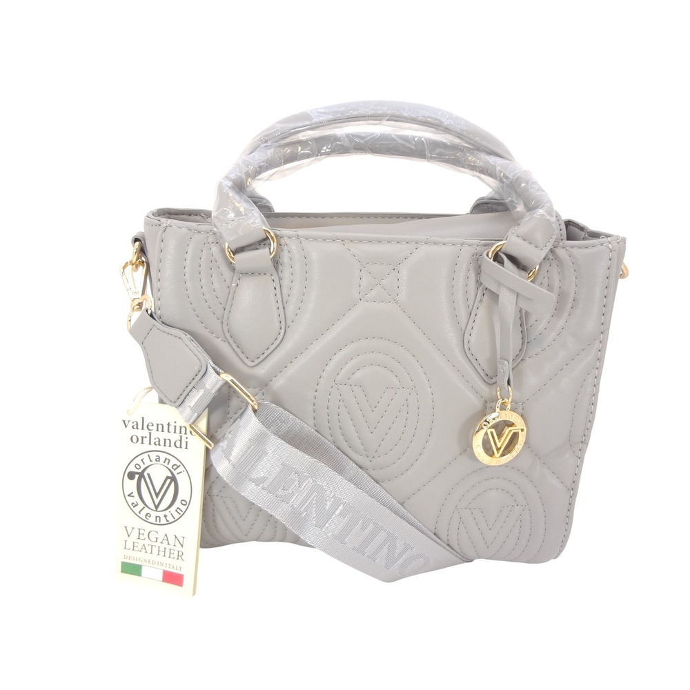 Valentino Orlandi Satchel Tote Handbag Light Grey NEW Quilted Vegan Leather